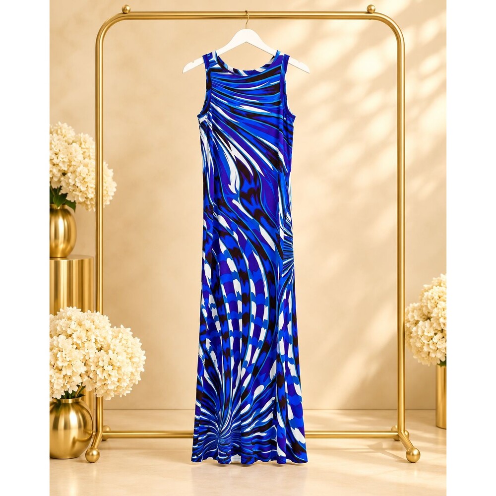Emilio Pucci Y2K Viscose Swirl Print Maxi Dress Blue Purple IT 46 US 12 Italy
